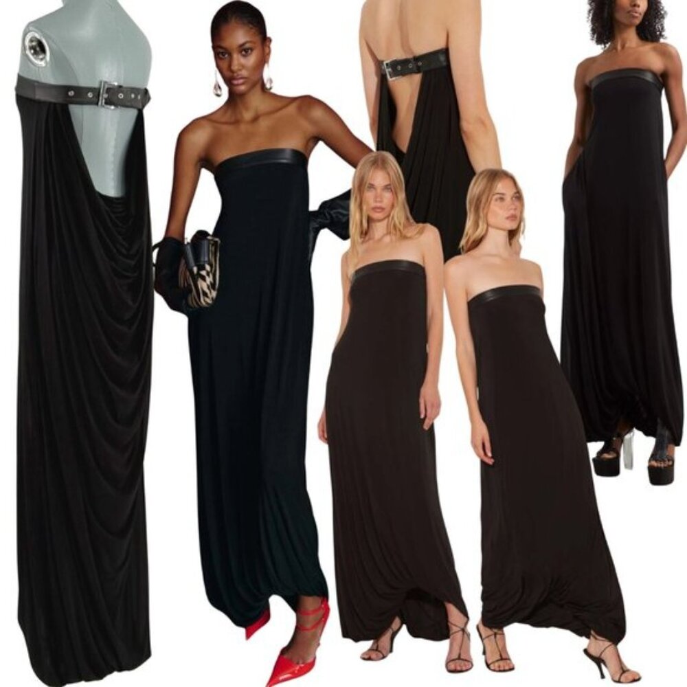 🆕 RAT & BOA 🧿 NWOT Antonie Draped Maxi Dress w Leather Belt, Black - Sz XXS/XS